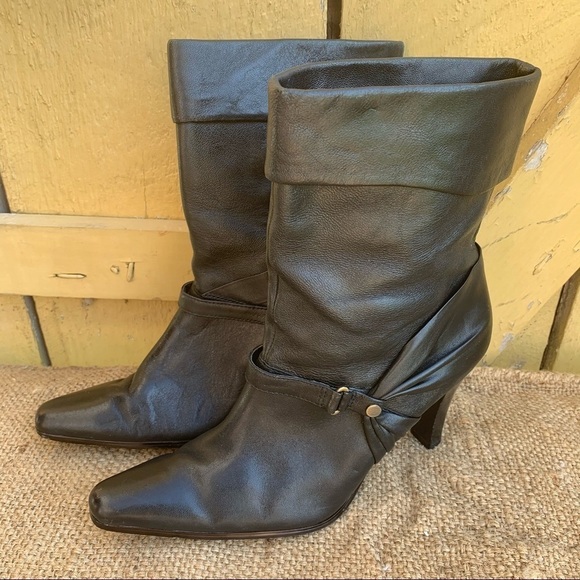 Worthington Side Zip Black Leather Heel Boots - Picture 1 of 7